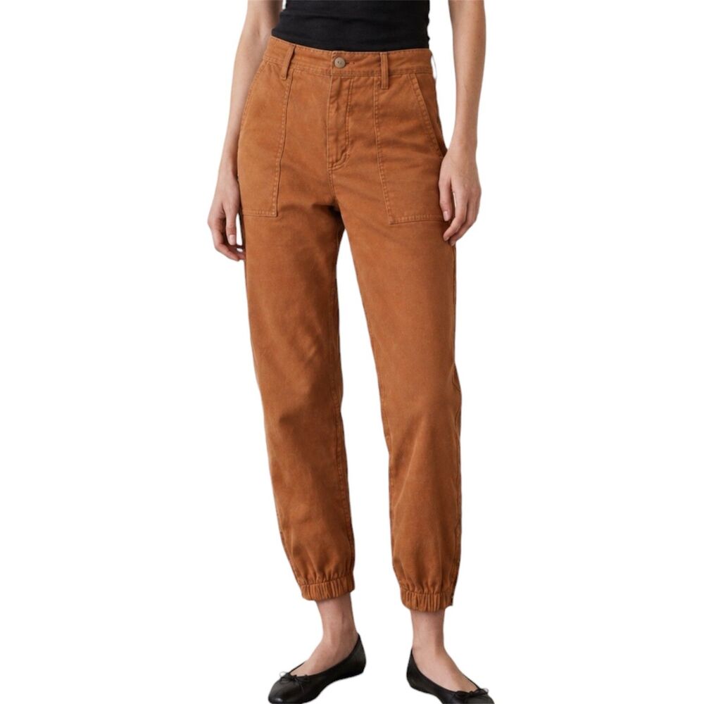 7 For All Mankind Darted Boyfriend Jogger Coated Rust Orange Crop Jeans Size 28